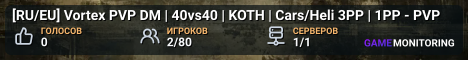 [RU/EU] Vortex PVP DM | 40vs40 | KOTH | Cars/Heli 3PP | 1PP - PVP