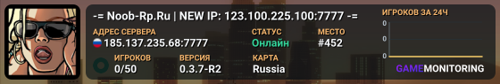 -= Noob-Rp.Ru | NEW IP: 123.100.225.100:7777 -=