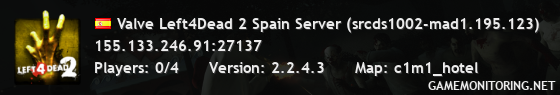 Valve Left4Dead 2 Spain Server (srcds1002-mad1.195.123)