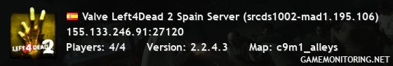 Valve Left4Dead 2 Spain Server (srcds1002-mad1.195.106)