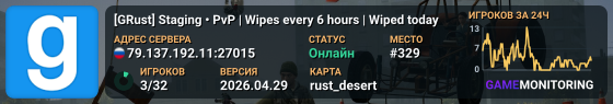 [GRust] Staging • PvP | Wipes every 6 hours | Wiped today