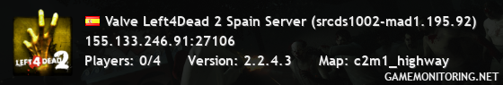 Valve Left4Dead 2 Spain Server (srcds1002-mad1.195.92)