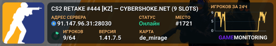 CS2 RETAKE #444 [KZ] — CYBERSHOKE.NET (9 SLOTS)