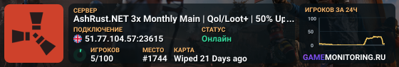 AshRust.NET 3x Monthly Main | Qol/Loot+ | 50% Upkeep |Full Wipe