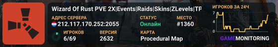 Wizard Of Rust PVE 2X|Events|Raids|Skins|ZLevels|TP