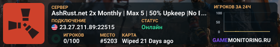 AshRust.net 2x Monthly | Max 5 | 50% Upkeep |No BP Wipe