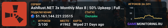 AshRust.NET 3x Monthly Max 8 | 50% Upkeep | Full WIped AU