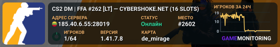 CS2 DM | FFA #262 [LT] — CYBERSHOKE.NET (16 SLOTS)
