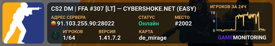 CS2 DM | FFA #307 [LT] — CYBERSHOKE.NET (EASY)