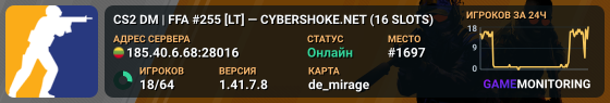 CS2 DM | FFA #255 [LT] — CYBERSHOKE.NET (16 SLOTS)
