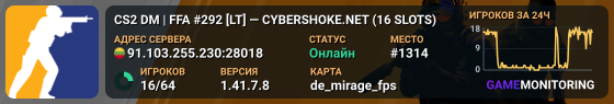 CS2 DM | FFA #292 [LT] — CYBERSHOKE.NET (16 SLOTS)