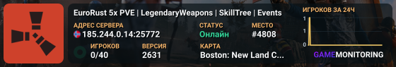 EuroRust 5x PVE | LegendaryWeapons | SkillTree | Events