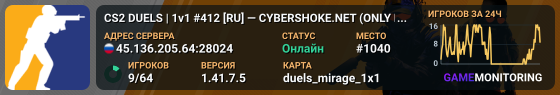CS2 DUELS | 1v1 #412 [RU] — CYBERSHOKE.NET (ONLY MIRAGE)