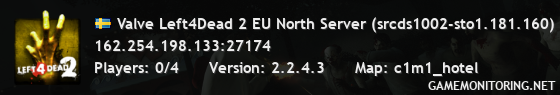 Valve Left4Dead 2 EU North Server (srcds1002-sto1.181.160)