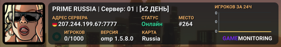 PRIME RUSSIA | Сервер: 01 | [x2 ДЕНЬ]