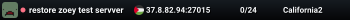restore zoey test servver