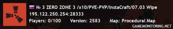 № 3 ZERO ZONE 3 /x10/PVE-PVP/InstaCraft/07.03 Wipe