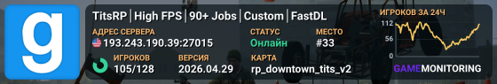 TitsRP│High FPS│90+ Jobs│Custom│FastDL