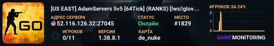 [US EAST] AdamServers 5v5 [64Tick] (RANKS) [!ws|!gloves|!knife|!agents|!music|!rtv|!refund|!loadout] #3