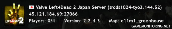 Valve Left4Dead 2 Japan Server (srcds1024-tyo3.144.52)