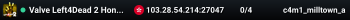Valve Left4Dead 2 Hong Kong Server (srcds1028-hkg1.141.33)
