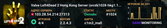 Valve Left4Dead 2 Hong Kong Server (srcds1028-hkg1.141.299)