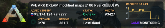 PvE ARK DREAM modified maps x100 Pve[RU][EU] PVE