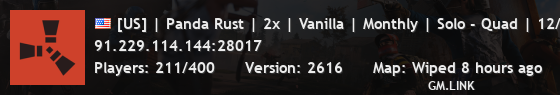 [US] | Panda Rust | 2x | Vanilla | Monthly | Solo - Quad | 12/4