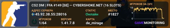 CS2 DM | FFA #149 [SE] — CYBERSHOKE.NET (16 SLOTS)