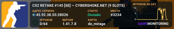 CS2 RETAKE #145 [SE] — CYBERSHOKE.NET (9 SLOTS)