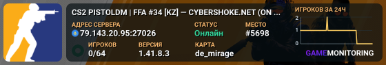 CS2 PISTOLDM | FFA #34 [KZ] — CYBERSHOKE.NET (ONLY HEADSHOT)