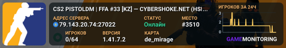 CS2 PISTOLDM | FFA #33 [KZ] — CYBERSHOKE.NET (HSDM)