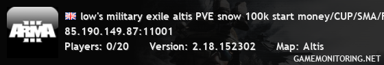 low's military exile altis PVE snow 100k start money/CUP/SMA/FF low's military exile altis PVE snow 100k start money/CUP/SMA/FF