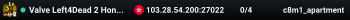 Valve Left4Dead 2 Hong Kong Server (srcds1031-hkg1.141.8)