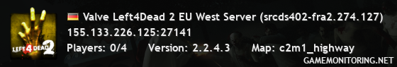 Valve Left4Dead 2 EU West Server (srcds402-fra2.274.127)