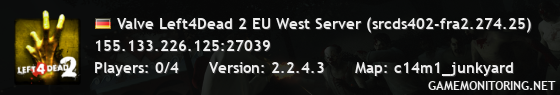 Valve Left4Dead 2 EU West Server (srcds402-fra2.274.25)