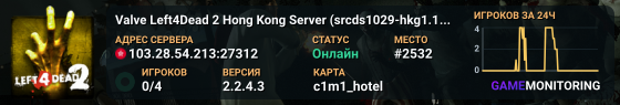 Valve Left4Dead 2 Hong Kong Server (srcds1029-hkg1.141.298)