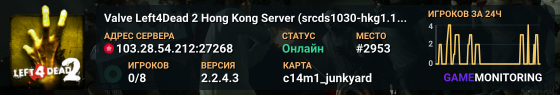 Valve Left4Dead 2 Hong Kong Server (srcds1030-hkg1.141.254)