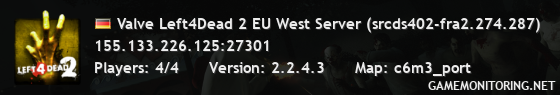 Valve Left4Dead 2 EU West Server (srcds402-fra2.274.287)