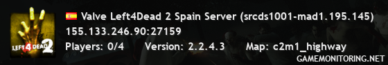 Valve Left4Dead 2 Spain Server (srcds1001-mad1.195.145)