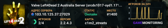 Valve Left4Dead 2 Australia Server (srcds1017-syd1.171.15)