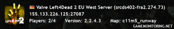 Valve Left4Dead 2 EU West Server (srcds402-fra2.274.73)