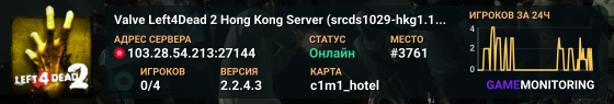 Valve Left4Dead 2 Hong Kong Server (srcds1029-hkg1.141.130)