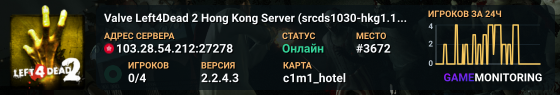Valve Left4Dead 2 Hong Kong Server (srcds1030-hkg1.141.264)