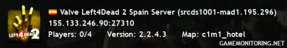 Valve Left4Dead 2 Spain Server (srcds1001-mad1.195.296)