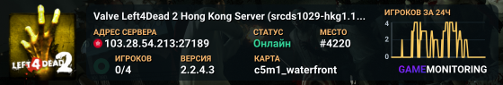 Valve Left4Dead 2 Hong Kong Server (srcds1029-hkg1.141.175)