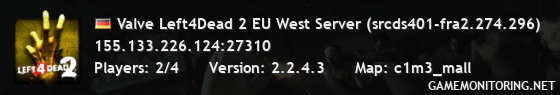 Valve Left4Dead 2 EU West Server (srcds401-fra2.274.296)