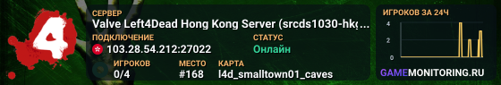 Valve Left4Dead Hong Kong Server (srcds1030-hkg1.141.8)