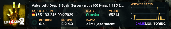 Valve Left4Dead 2 Spain Server (srcds1001-mad1.195.25)