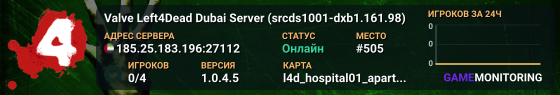 Valve Left4Dead Dubai Server (srcds1001-dxb1.161.98)